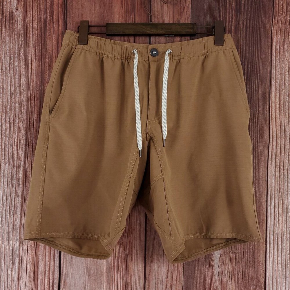 Vuori Mens Size Medium Ripstop Climber Shorts Brown Elastic Waist 10" Inseam